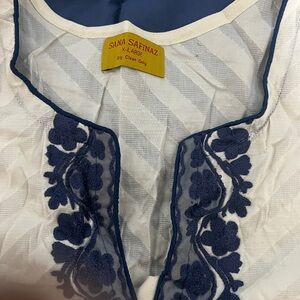 Sana Safinaz White and Blue Embroidered Long Sleeve Dress